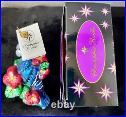 CHRISTOPHER RADKO RARE BLUE JAY WAY BLUE BIRD With FLOWER CHRISTMAS ORNAMENT 2003