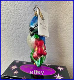 CHRISTOPHER RADKO RARE BLUE JAY WAY BLUE BIRD With FLOWER CHRISTMAS ORNAMENT 2003