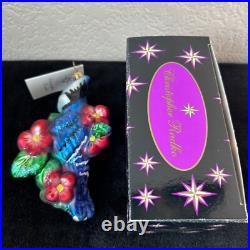 CHRISTOPHER RADKO RARE BLUE JAY WAY BLUE BIRD With FLOWER CHRISTMAS ORNAMENT 2003