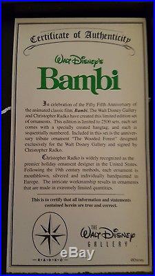 CHRISTOPHER RADKO SIGNED DISNEY BAMBI ORNAMENT SET IN ORIGINAL BOX WithCOA