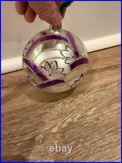 CHRISTOPHER Radko Silver, And Purple Swirl 5 Ball Christmas Ornament Vintage