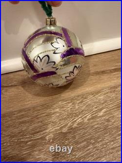 CHRISTOPHER Radko Silver, And Purple Swirl 5 Ball Christmas Ornament Vintage CHRISTOPHER Radko Silver, And Purple Swirl 5 Ball Christmas Ornament Vintage