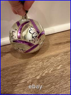 CHRISTOPHER Radko Silver, And Purple Swirl 5 Ball Christmas Ornament Vintage