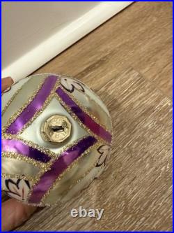 CHRISTOPHER Radko Silver, And Purple Swirl 5 Ball Christmas Ornament Vintage
