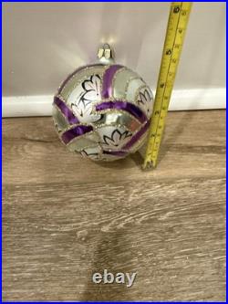 CHRISTOPHER Radko Silver, And Purple Swirl 5 Ball Christmas Ornament Vintage