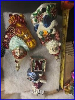 Chris radko Multicolor Glass Glitter Christmas Ornaments Lot with Santa /