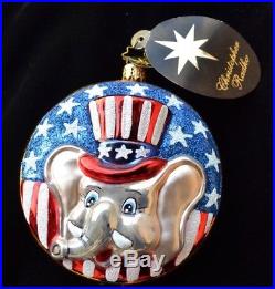 Christopher RADKO Christmas Ornament G. O. Pachy REPUBLICAN Elephant With Tag Rare