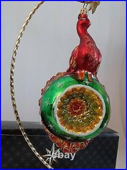 Christopher RADKO IN LIVING COLOR PEACOCK Red REFLECTOR CHRISTMAS ORNAMENT