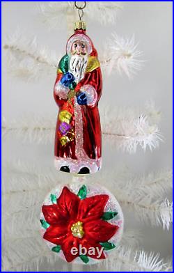 Christopher RADKO Xmas 10 ornament POINSANTA Poinsettia drop Santa #99-441 vtg