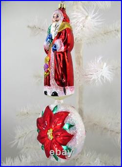 Christopher RADKO Xmas 10 ornament POINSANTA Poinsettia drop Santa #99-441 vtg