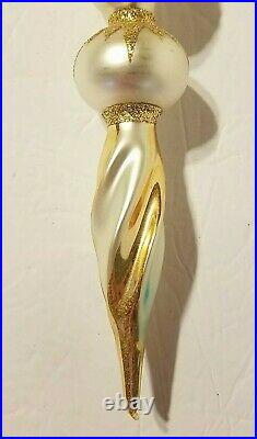 Christopher Radko 1992 MERLIN SANTA Icicle Christmas Ornament Gold/Silver with TAG