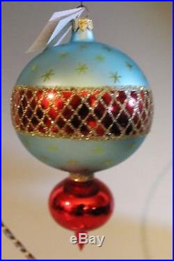 Christopher Radko 1994 Blue Satin Drop Large Christmas Ornament Tag 94-200-0