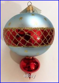 Christopher Radko 1994 Blue Satin Large Atomic Round Drop Christmas Ornament Tag