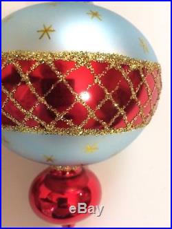 Christopher Radko 1994 Blue Satin Large Atomic Round Drop Christmas Ornament Tag