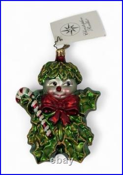 Christopher Radko 2002 Green Holly Jean Ornament Retro Ivy Leaf Snowman Rare