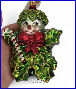 Christopher Radko 2002 Green Holly Jean Ornament Retro Ivy Leaf Snowman Rare