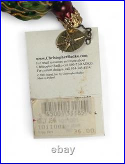 Christopher Radko 2002 Green Holly Jean Ornament Retro Ivy Leaf Snowman Rare