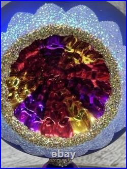 Christopher Radko 86-016-1 Blue Jewel Reflector Spire Finial Glass 10 AS IS
