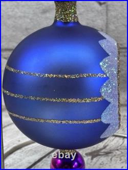Christopher Radko 86-016-1 Blue Jewel Reflector Spire Finial Glass 10 AS IS