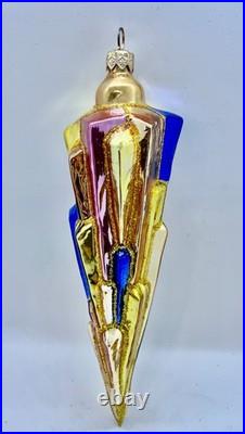 Christopher Radko 8 ICE DECO Ornament PAIR Rare Blue & Gold 98-393-0