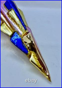 Christopher Radko 8 ICE DECO Ornament PAIR Rare Blue & Gold 98-393-0