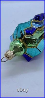 Christopher Radko 8 ICE DECO Ornament PAIR Rare Blue & Gold 98-393-0 Christopher Radko 8 ICE DECO Ornament PAIR Rare Blue & Gold 98-393-0