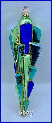 Christopher Radko 8 ICE DECO Ornament PAIR Rare Blue & Gold 98-393-0 Christopher Radko 8 ICE DECO Ornament PAIR Rare Blue & Gold 98-393-0