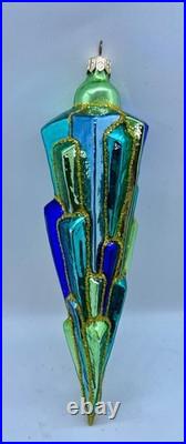 Christopher Radko 8 ICE DECO Ornament PAIR Rare Blue & Gold 98-393-0