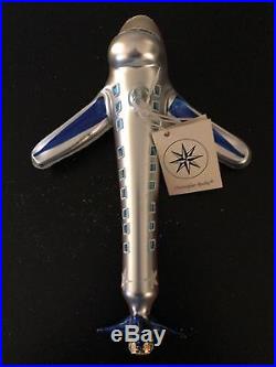 Christopher Radko AIRPLANE Silver and Blue Glass Ornament Dated 1995