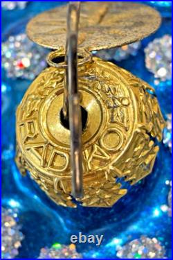 Christopher Radko BLUE Star Berry Burst Ball Double Reflector Ornament -EUC RARE