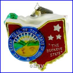 Christopher Radko BUCKEYE BOUND Blown Glass Ornament Souvenir State Map Usa