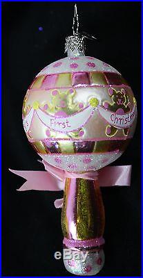 Christopher Radko Baby's First Christmas Rattle Ornament Pink Actually Rattles
