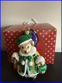 Christopher Radko Bear Hand Painted Glass Green Coat Ornament 3013771 Christmas