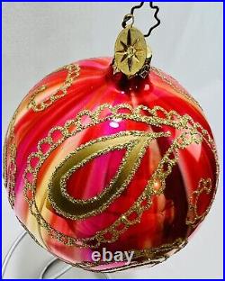 Christopher Radko Big Paisley Brights Pink Purple Gold Glass Christmas Ornament