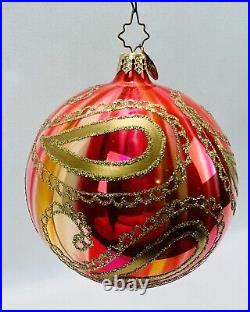 Christopher Radko Big Paisley Brights Pink Purple Gold Glass Christmas Ornament