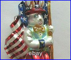 Christopher Radko Billy Doodle Dandy Patriotic Flag Rabbit Glass Ornament Signed