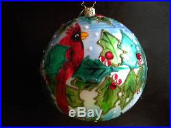 Christopher Radko Bird & Holly Glass Ornament