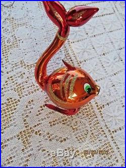 Christopher Radko Blown Glass Ornament Segfried Golden Red Fish Glitter