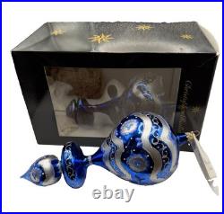 Christopher Radko Blue Blossoms Glass Drop Ornament 00-1382-0 Rare