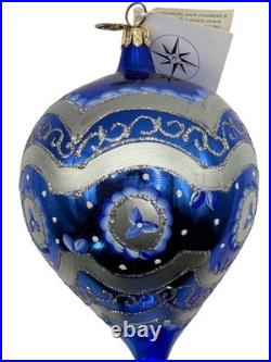 Christopher Radko Blue Blossoms Glass Drop Ornament 00-1382-0 Rare