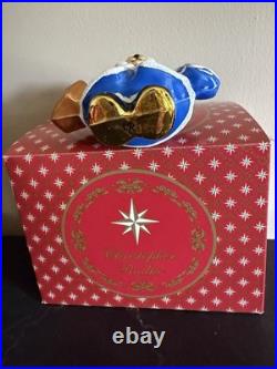 Christopher Radko Blue Coat Bear Hand Painted Glass Christmas Ornament