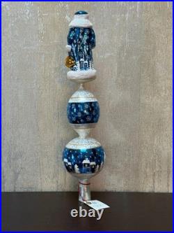 Christopher Radko Blue Santa Finial Tree Topper. Hand-Blown Glass. 17