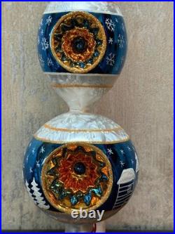 Christopher Radko Blue Santa Finial Tree Topper. Hand-Blown Glass. 17