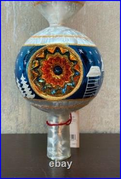 Christopher Radko Blue Santa Finial Tree Topper. Hand-Blown Glass. 17