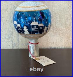 Christopher Radko Blue Santa Finial Tree Topper. Hand-Blown Glass. 17