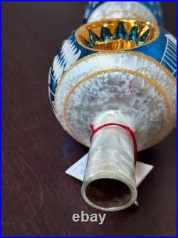 Christopher Radko Blue Santa Finial Tree Topper. Hand-Blown Glass. 17