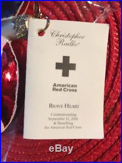 Christopher Radko Brave Heart Christmas Ornament Commemorating 9/11 Heart with Tag