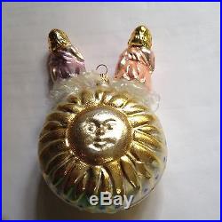 Christopher Radko Bright Heaven's Above Ornament 2 Angels Atop Smiling Sun