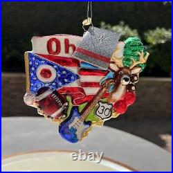 Christopher Radko Buckeye Bound Glass Ornament Ohio State Initialed W Tag
