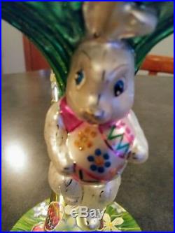 Christopher Radko Bunny Jump Ornament with Blown Glass Ornament Hanger Easter